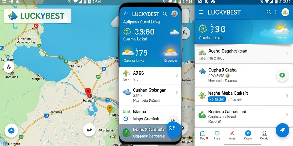Tampilan antarmuka aplikasi LUCKYBEST menunjukkan informasi cuaca lokal dengan jelas.