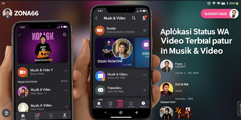 Tampilan antarmuka aplikasi ZONA66 untuk Status WA Video yang menarik.